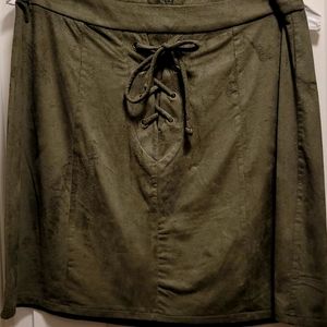 Micro-Suede Olive Green Mini Skirt